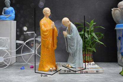 SET OF 2 ZEN MONK STATUE FOR DECORATIONS ,CREATIVE HOME , STUDY DESKTOP, (ORANGE AND GREY)