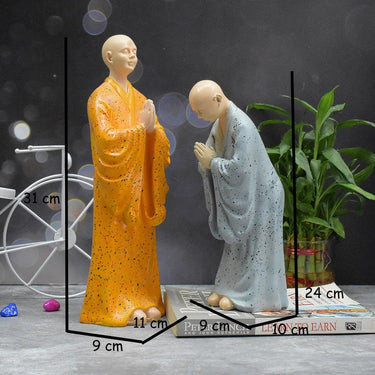 SET OF 2 ZEN MONK STATUE FOR DECORATIONS ,CREATIVE HOME , STUDY DESKTOP, (ORANGE AND GREY)