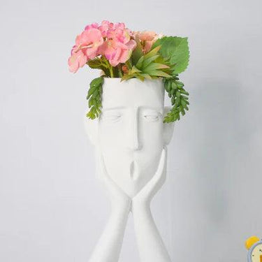 SURPRISED HUMAN FACE SHOWPIECE CUM TABLE PLANTER : WHITE