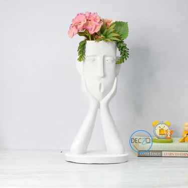 SURPRISED HUMAN FACE SHOWPIECE CUM TABLE PLANTER : WHITE