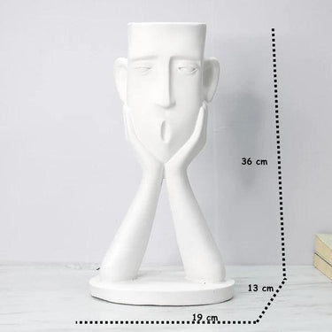 SURPRISED HUMAN FACE SHOWPIECE CUM TABLE PLANTER : WHITE