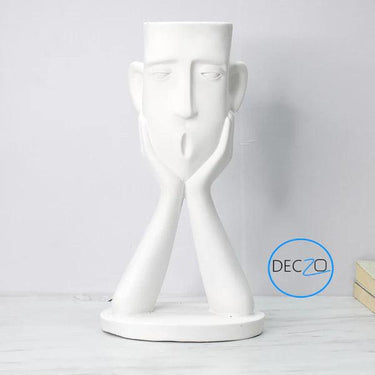 SURPRISED HUMAN FACE SHOWPIECE CUM TABLE PLANTER : WHITE