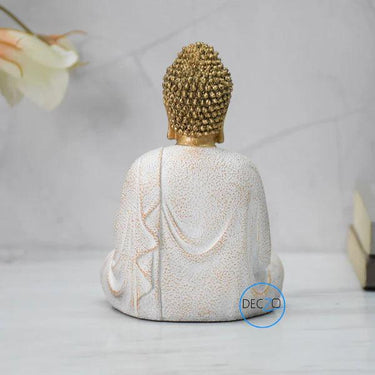 LORD BUDDHA IN BLESSING MUDRA STATUE FOR HOME, GIFT: 14 CM, GOLDEN-WHITE