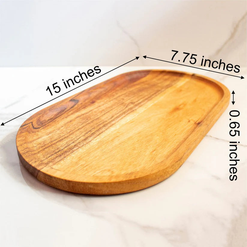 Acacia Wood Elliptical Tray| Brown | Acacia Wood