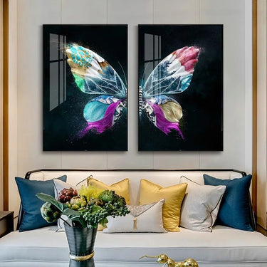 Luxury Abstract Butterfly Painting - Modern Wall Art Crystal Porcelain Painting with Glass Frame (40x60x2 cm)