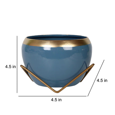 Apple Shape Metal Blue & Gold Planter Set Of 2