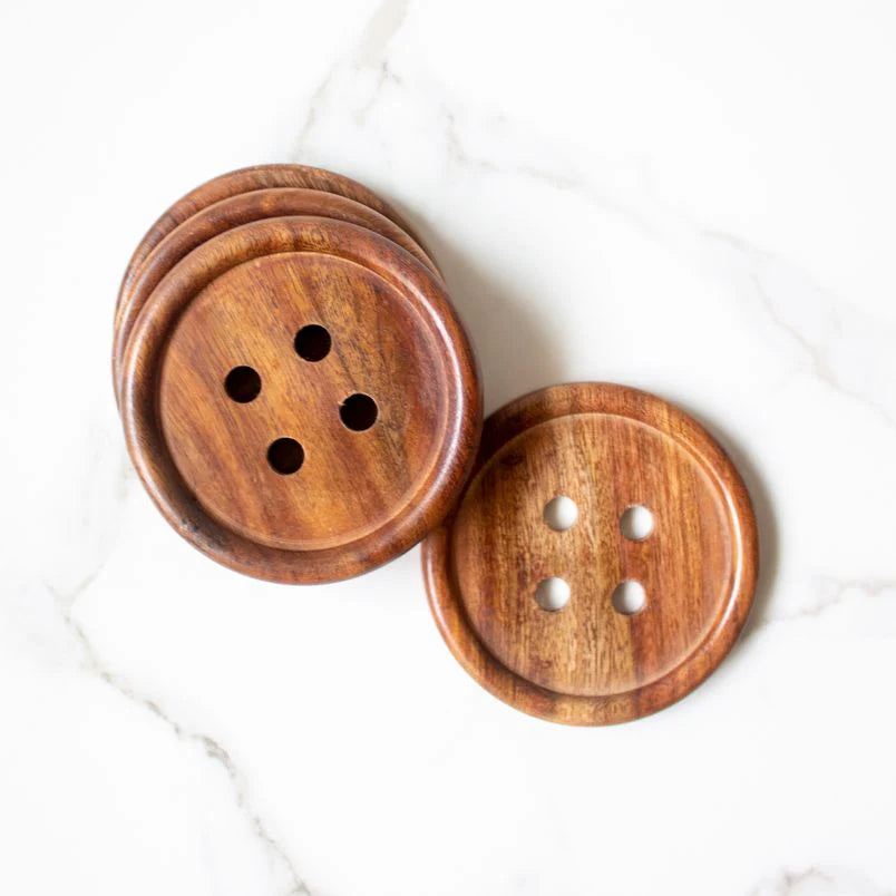 Button Coasters | Brown | Rosewood | Set of 4
