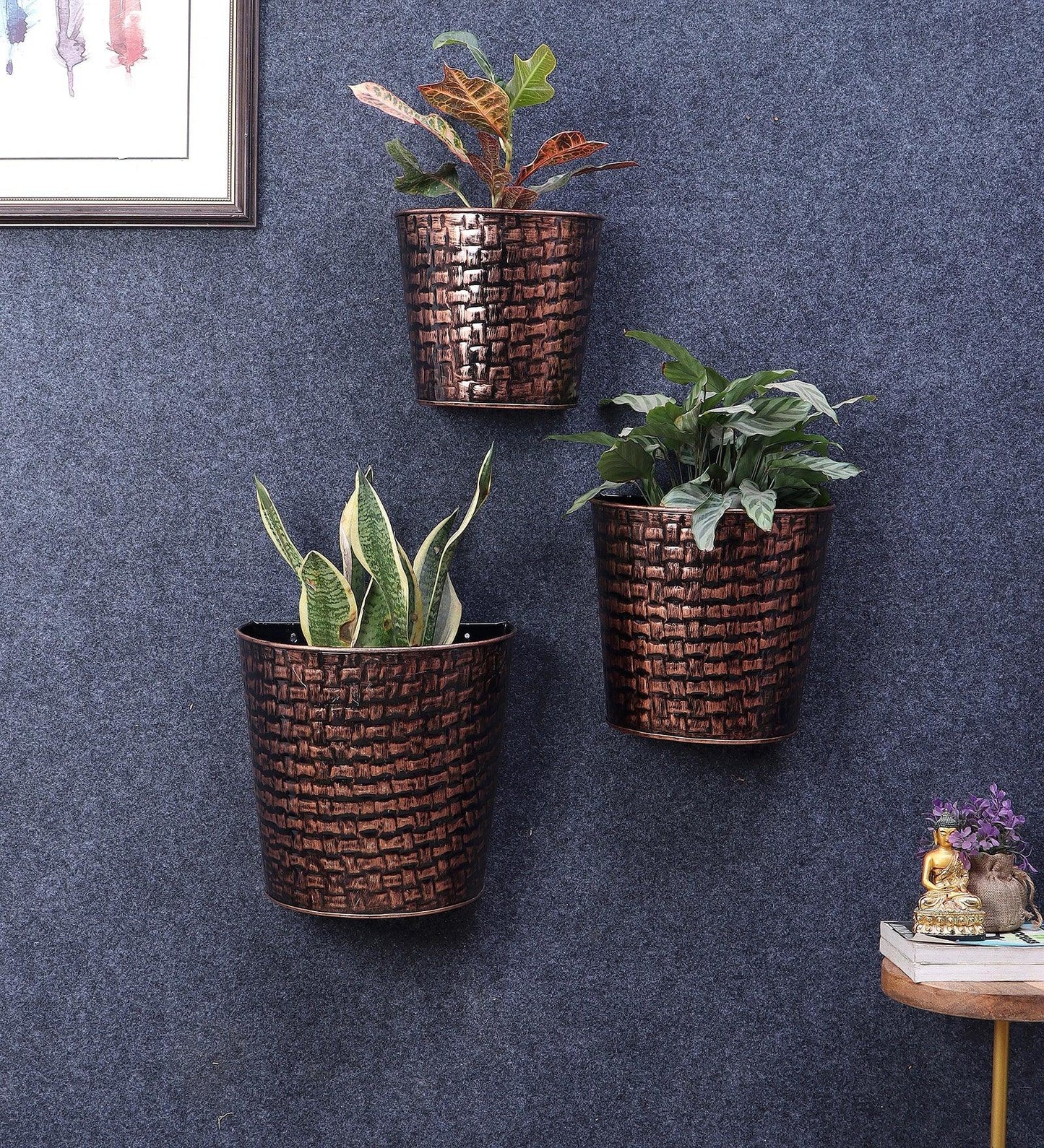 Copper & Black Hammred Wall Planter Set Of 3