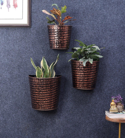 Copper & Black Hammred Wall Planter Set Of 3
