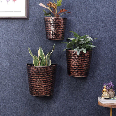 Copper & Black Hammred Wall Planter Set Of 3