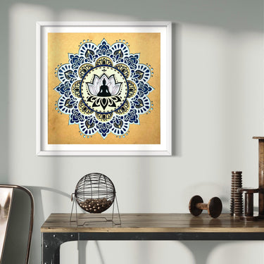 Sitting Buddha on Lotus 7 Layer Laser Cut Wood Wall Art Wall Sculpture Mandala With Frame