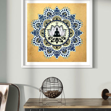 Sitting Buddha on Lotus 7 Layer Laser Cut Wood Wall Art Wall Sculpture Mandala With Frame