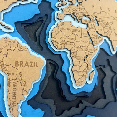 World Map 6 Layer Laser Cut Wood Art Sculpture