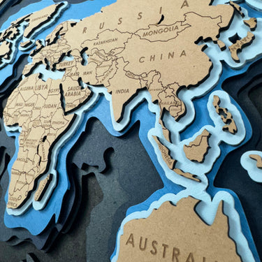 World Map 6 Layer Laser Cut Wood Art Sculpture