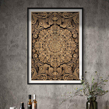 Flower Mandala with 12 Multilayer Laser Cut Wall Art Wall Sculpture With Frame