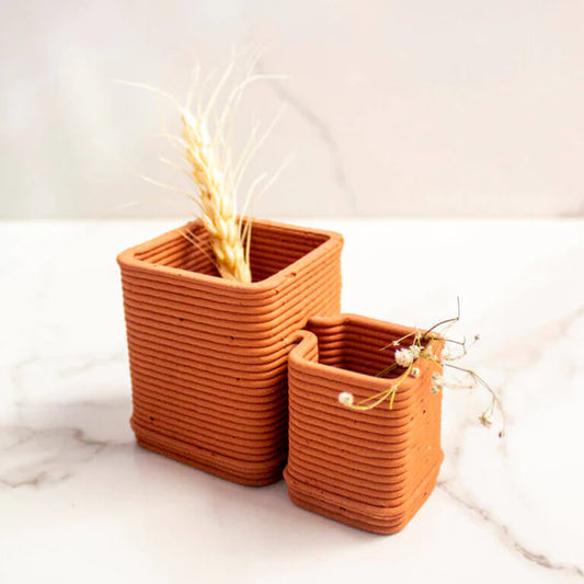 Terracotta Cubicles Vase | Terracotta
