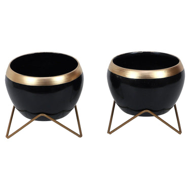 Apple Shape Metal Black & Gold Planter Set Of 2