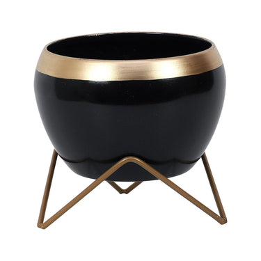 Apple Shape Metal Black & Gold Planter Set Of 2