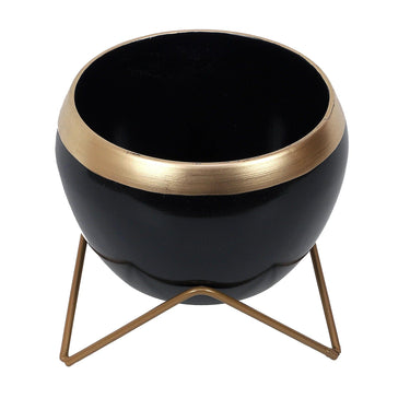 Apple Shape Metal Black & Gold Planter Set Of 2