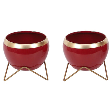 Apple Shape Metal Red & Gold Planter Set Of 2