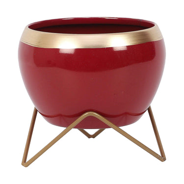 Apple Shape Metal Red & Gold Planter Set Of 2