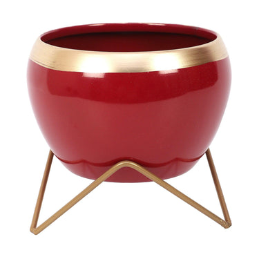 Apple Shape Metal Red & Gold Planter Set Of 2