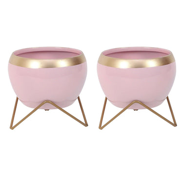 Apple Shape Metal Pink & Gold Planter Set Of 2