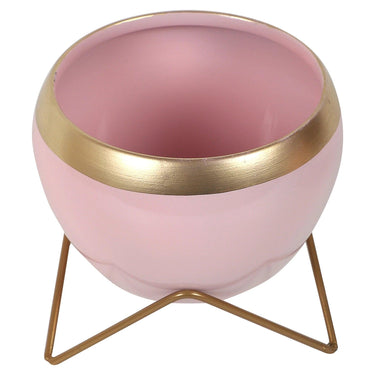 Apple Shape Metal Pink & Gold Planter Set Of 2