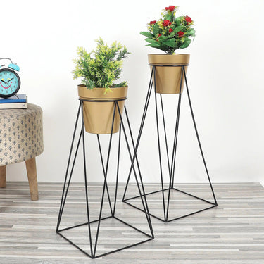 Big Pot Shape Gold Planter With Wide Stand Set Of 2