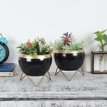 Apple Shape Metal Black & Gold Planter Set Of 2