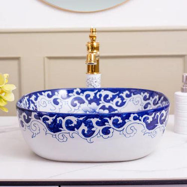 Peony Blue & White Porcelain Counter Top Basin