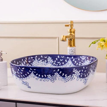 Paisley Blue & White Porcelain Counter Top Basin