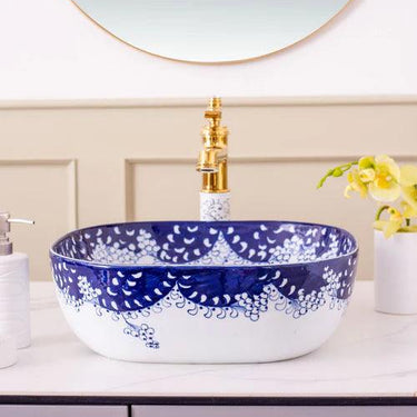 Paisley Blue & White Porcelain Counter Top Basin