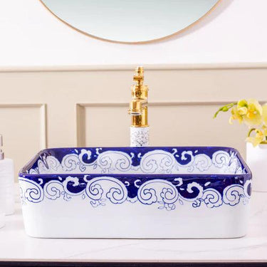 Peony Blue & White Porcelain Counter Top Basin