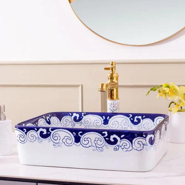 Peony Blue & White Porcelain Counter Top Basin