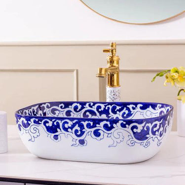 Blue Vine Porcelain Counter Top Basin