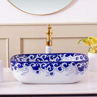 Blue Vine Porcelain Counter Top Basin