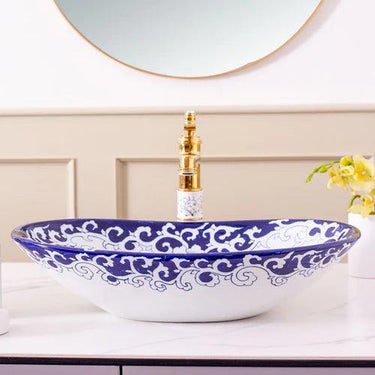 Blue Vine Porcelain Counter Top Basin