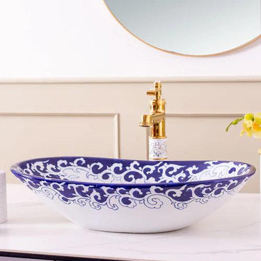 Blue Vine Porcelain Counter Top Basin