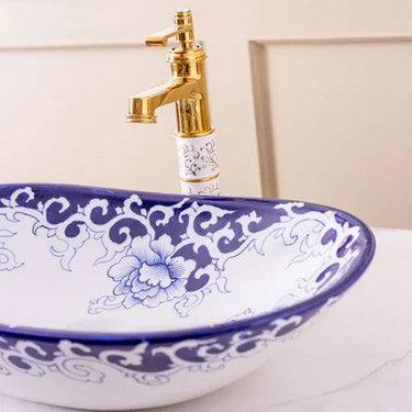 Blue Vine Porcelain Counter Top Basin