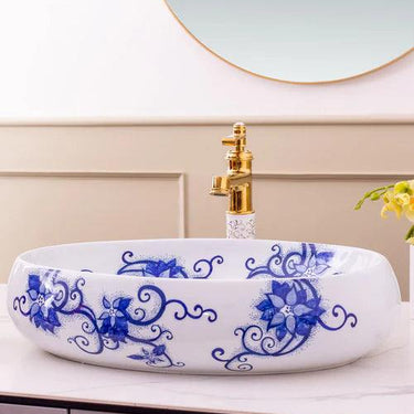 Floral Pattern Porcelain Counter Top Basin