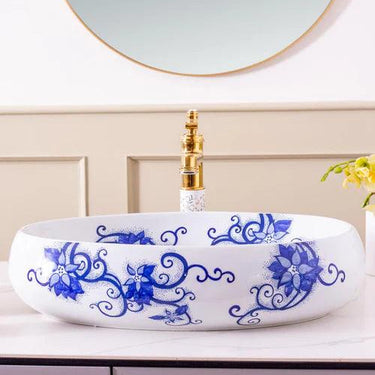 Floral Pattern Porcelain Counter Top Basin