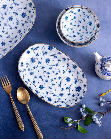 Orchid Blue & White Platter- Small