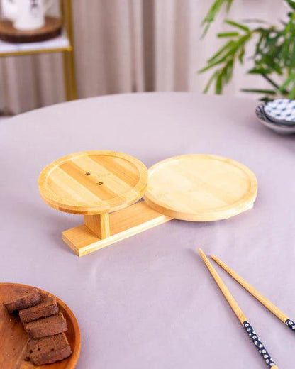 Ceramic Bowl with 2 Tire Wooden Stand - Black