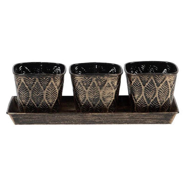 Black & Gold Metal Table Planters With Tray Set Of 4