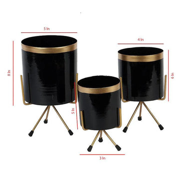 Black & Gold Metal Votive Planter Set Of 3