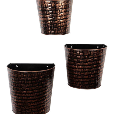 Copper & Black Hammred Wall Planter Set Of 3