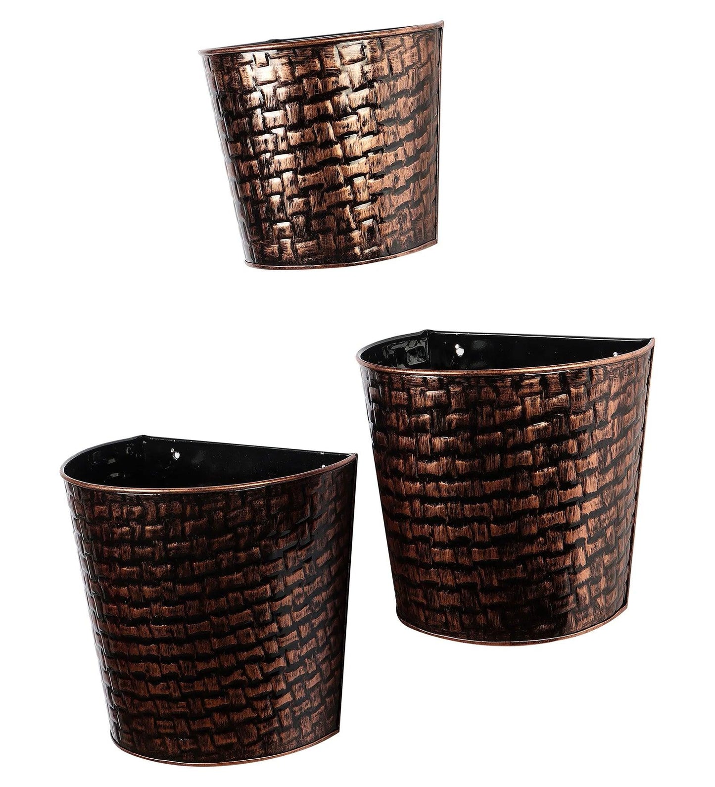 Copper & Black Hammred Wall Planter Set Of 3