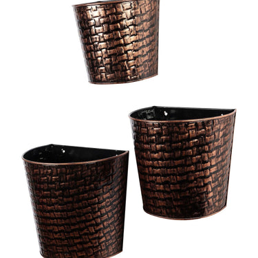 Copper & Black Hammred Wall Planter Set Of 3