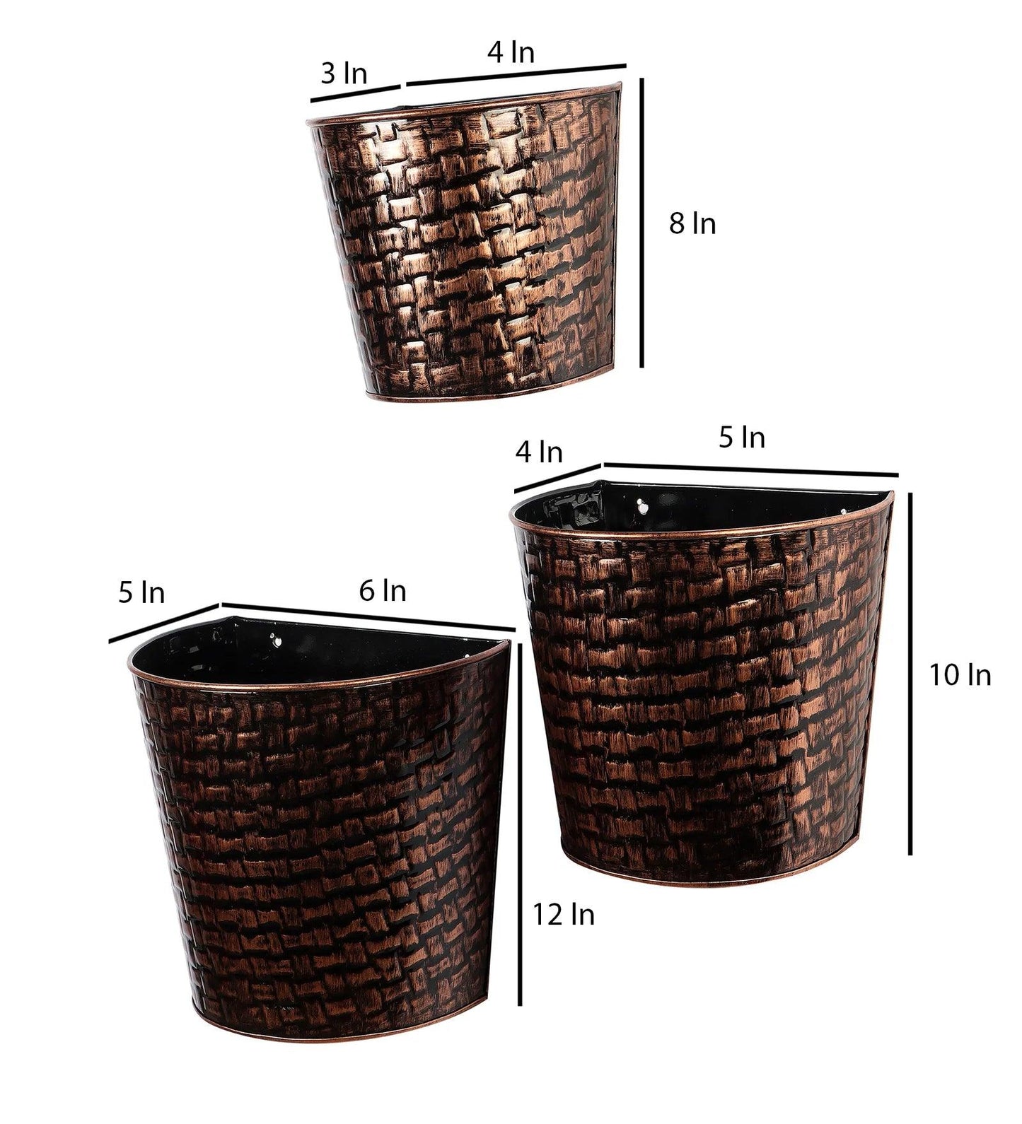 Copper & Black Hammred Wall Planter Set Of 3